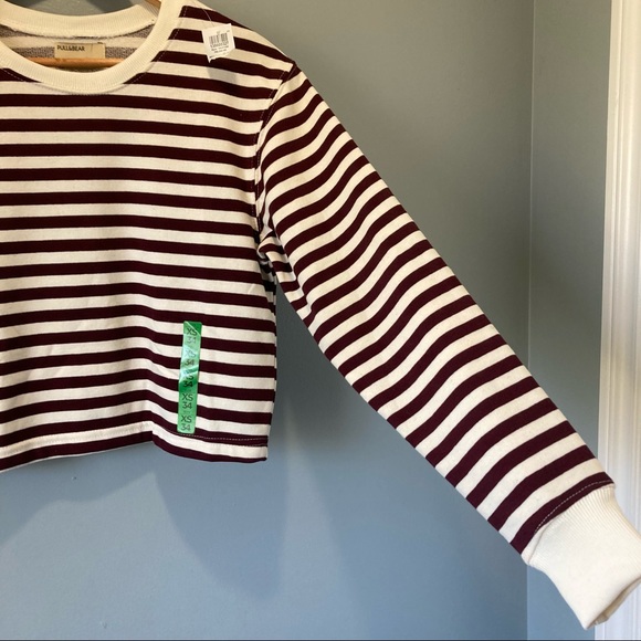 Urban Outfitters Maroon Stripe Cropped Sweatshirt Pull&Bear BNWT - Picture 6 of 11